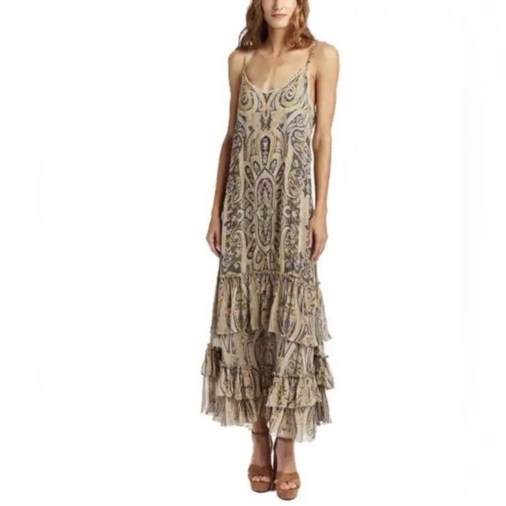 Love Sam Beige Paisley Ruffle Maxi Dress